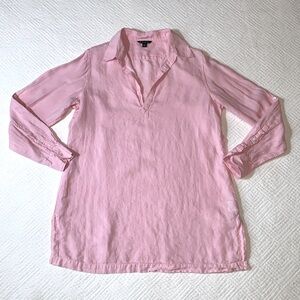 Brooks Brothers 100% Linen Pink V-Neck Tunic Shirt, Convertible Sleeves, Size XL